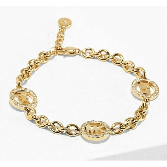 Michael Kors Fulton Logo Bracelet Yellow Gold Crystals - Picture 10 of 11